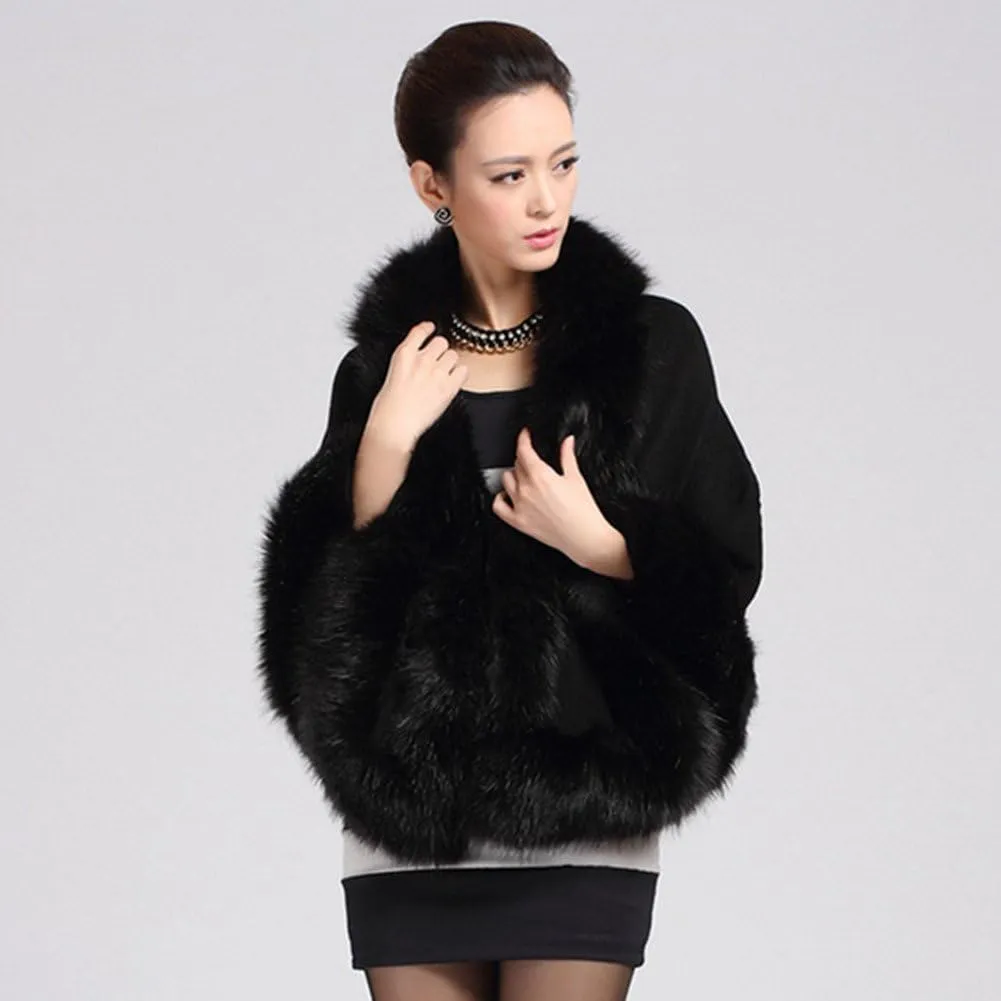 Women Luxury Bridal Faux Fur Shawl Wraps Cloak Coat Sweater Cape