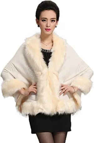 Women Luxury Bridal Faux Fur Shawl Wraps Cloak Coat Sweater Cape