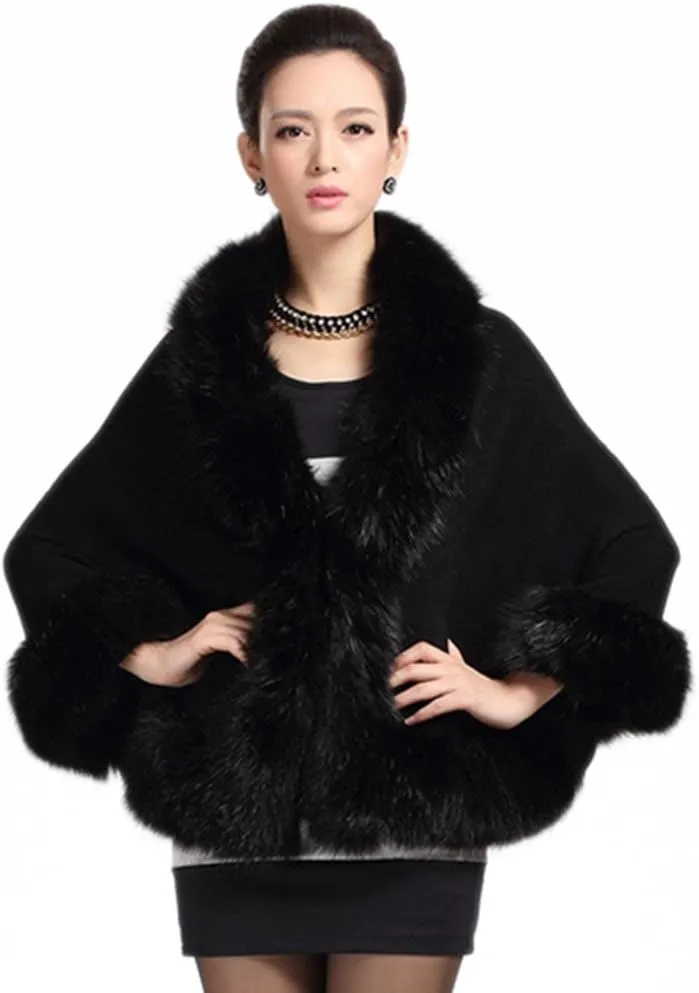 Women Luxury Bridal Faux Fur Shawl Wraps Cloak Coat Sweater Cape