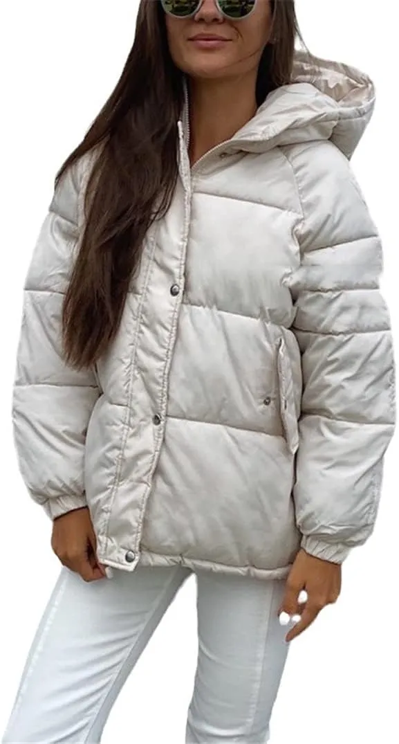 Women Oversize Short Parka Coat Warm Thick Cotton Coat Loose Hooded Padded Winter Jacket