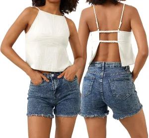 Women Sexy Backless Crop Tops Sleeveless Camisole Spaghetti Strap Corset Tank Top Summer Going Out Bustier
