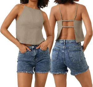 Women Sexy Backless Crop Tops Sleeveless Camisole Spaghetti Strap Corset Tank Top Summer Going Out Bustier