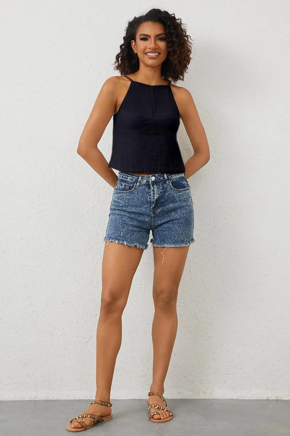 Women Sexy Backless Crop Tops Sleeveless Camisole Spaghetti Strap Corset Tank Top Summer Going Out Bustier
