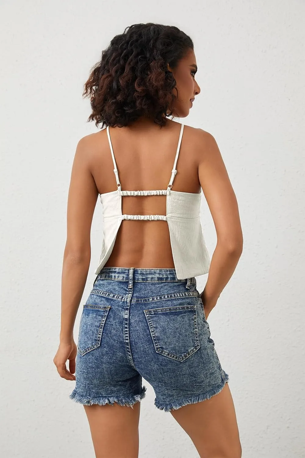 Women Sexy Backless Crop Tops Sleeveless Camisole Spaghetti Strap Corset Tank Top Summer Going Out Bustier