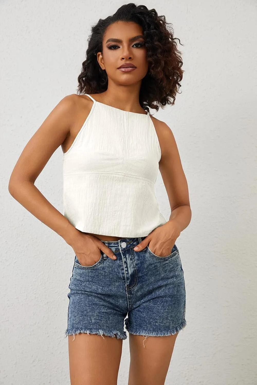 Women Sexy Backless Crop Tops Sleeveless Camisole Spaghetti Strap Corset Tank Top Summer Going Out Bustier