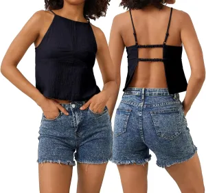 Women Sexy Backless Crop Tops Sleeveless Camisole Spaghetti Strap Corset Tank Top Summer Going Out Bustier