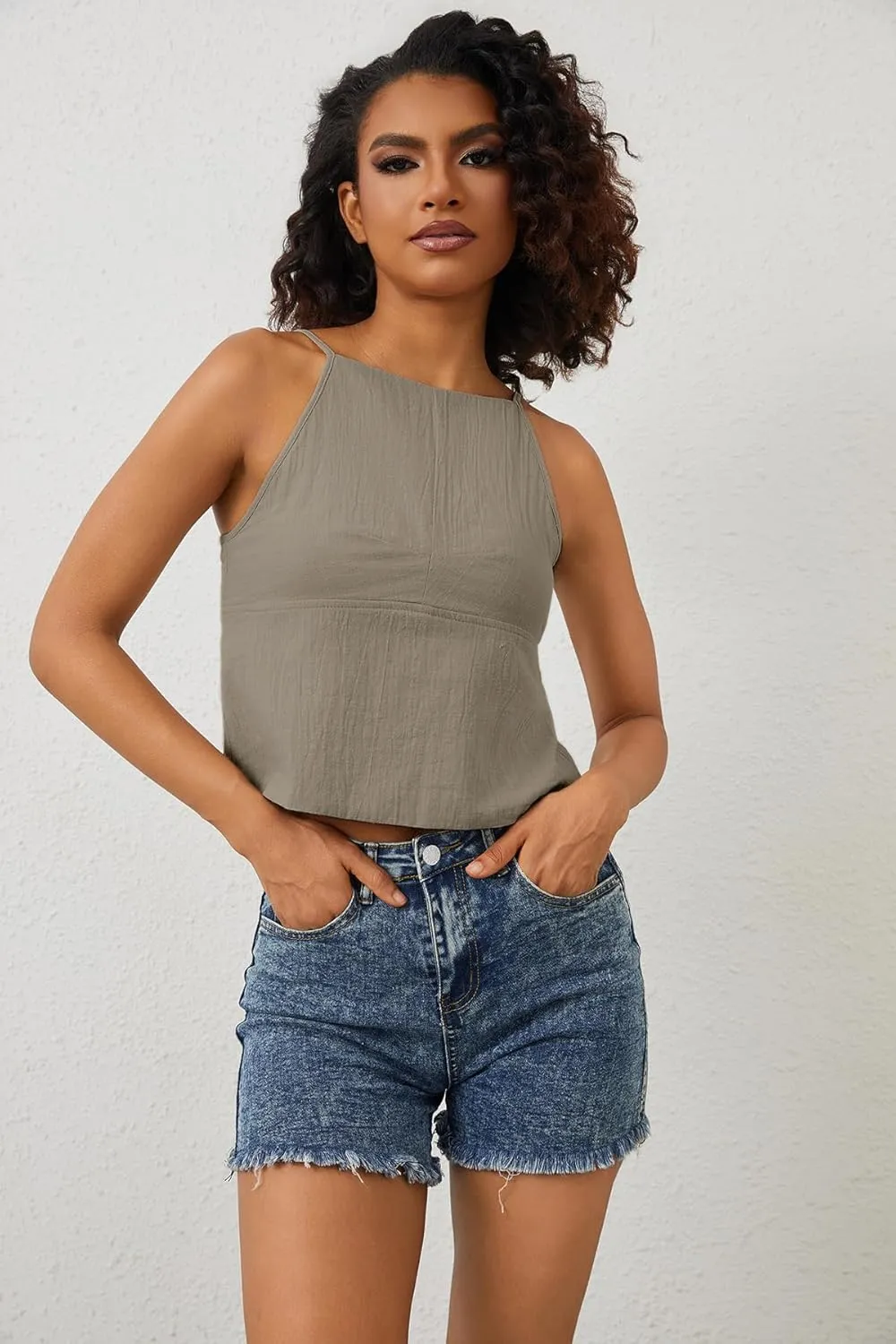 Women Sexy Backless Crop Tops Sleeveless Camisole Spaghetti Strap Corset Tank Top Summer Going Out Bustier