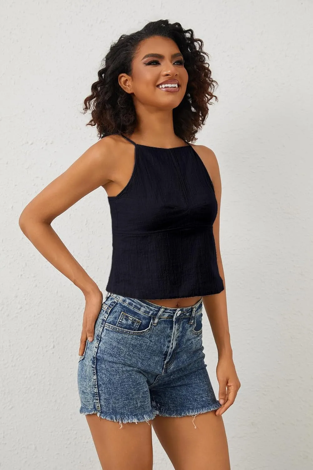 Women Sexy Backless Crop Tops Sleeveless Camisole Spaghetti Strap Corset Tank Top Summer Going Out Bustier