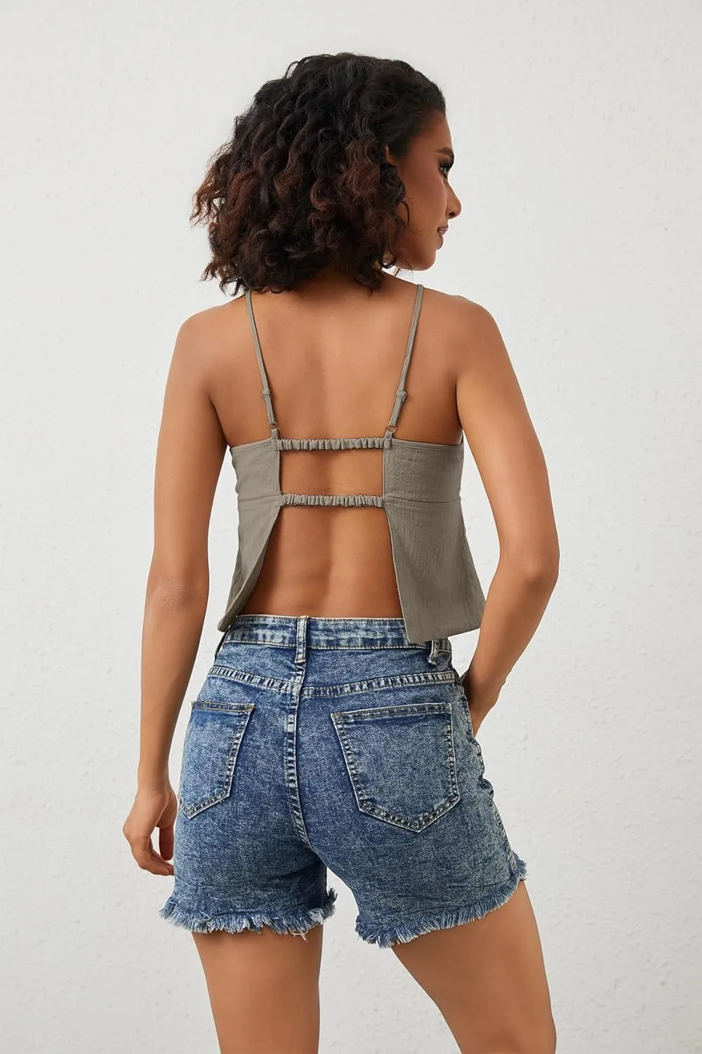 Women Sexy Backless Crop Tops Sleeveless Camisole Spaghetti Strap Corset Tank Top Summer Going Out Bustier