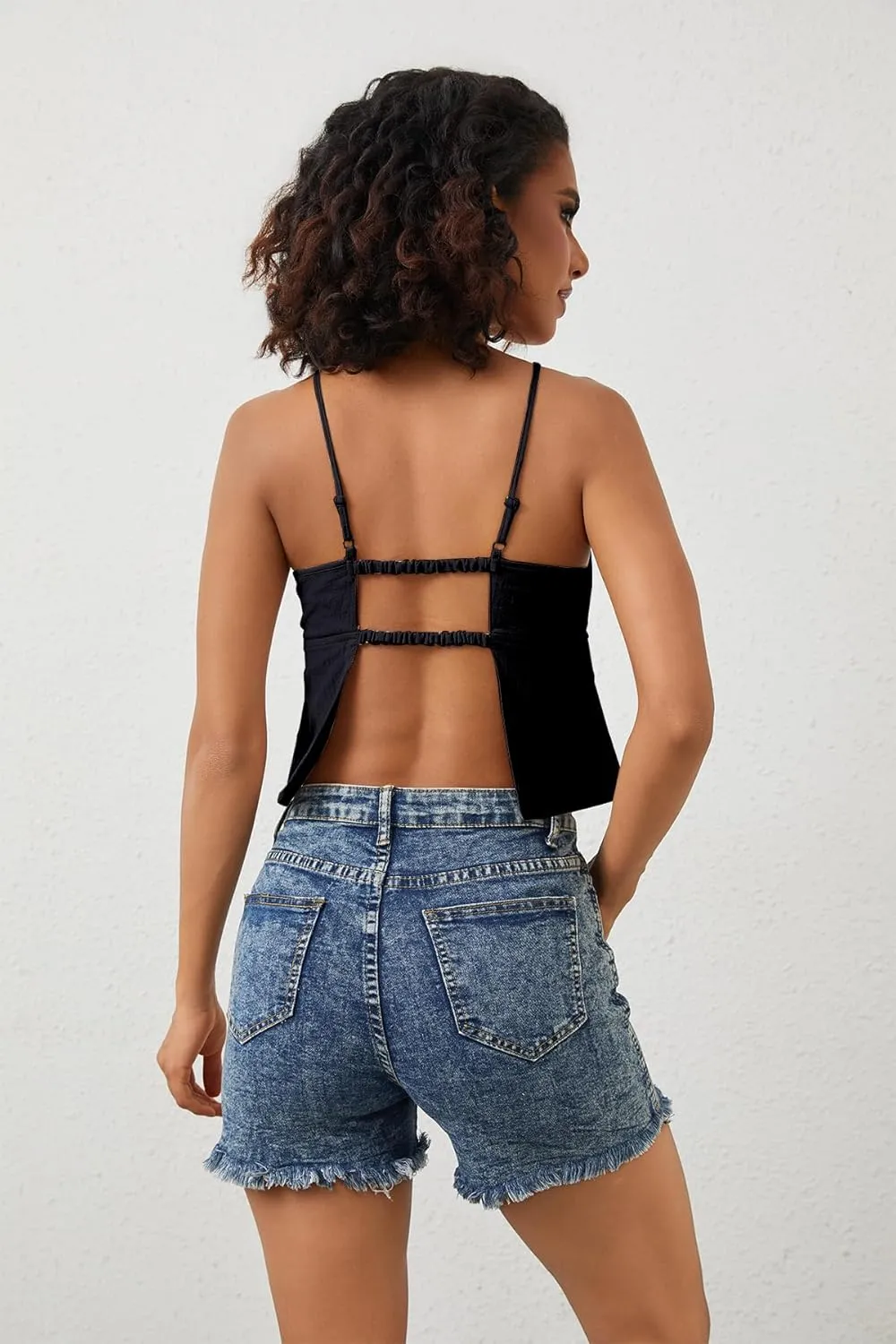 Women Sexy Backless Crop Tops Sleeveless Camisole Spaghetti Strap Corset Tank Top Summer Going Out Bustier