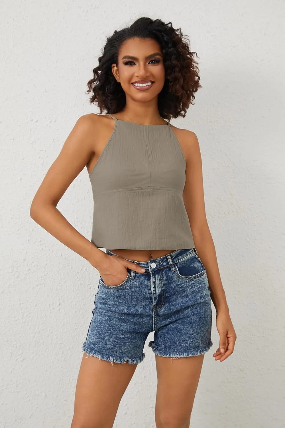 Women Sexy Backless Crop Tops Sleeveless Camisole Spaghetti Strap Corset Tank Top Summer Going Out Bustier