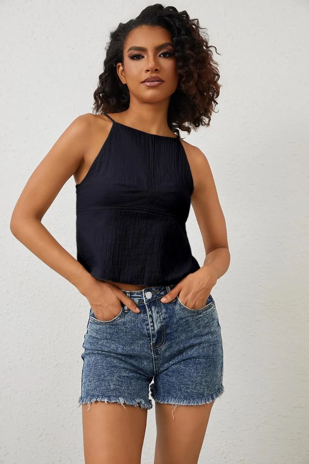 Women Sexy Backless Crop Tops Sleeveless Camisole Spaghetti Strap Corset Tank Top Summer Going Out Bustier