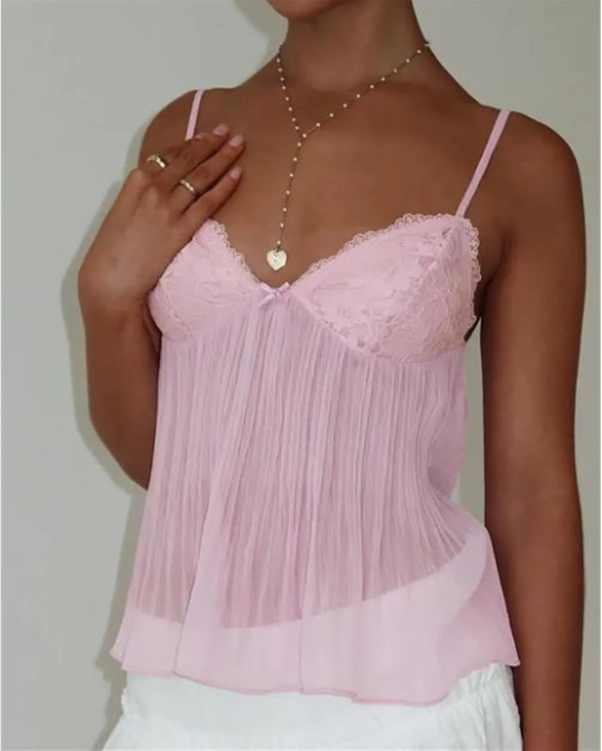 Women Sexy Y2K Camisole Spaghetti Strap V-Neck Ruffle Cami Tank Summer Sleeveless Going Out Tops