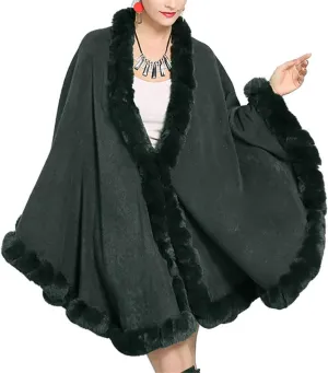 Women Solid Color Faux Fox Fur Cloak Knit Poncho large Cape Winter Shawl Coat