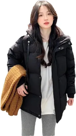 Women Style Korean Down Cotton Jacket Hooded Parkas Winter Padded Coat Thick Warm Loose Puffer Wear Outwear