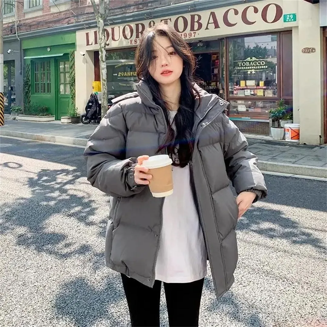 Women Style Korean Down Cotton Jacket Hooded Parkas Winter Padded Coat Thick Warm Loose Puffer Wear Outwear