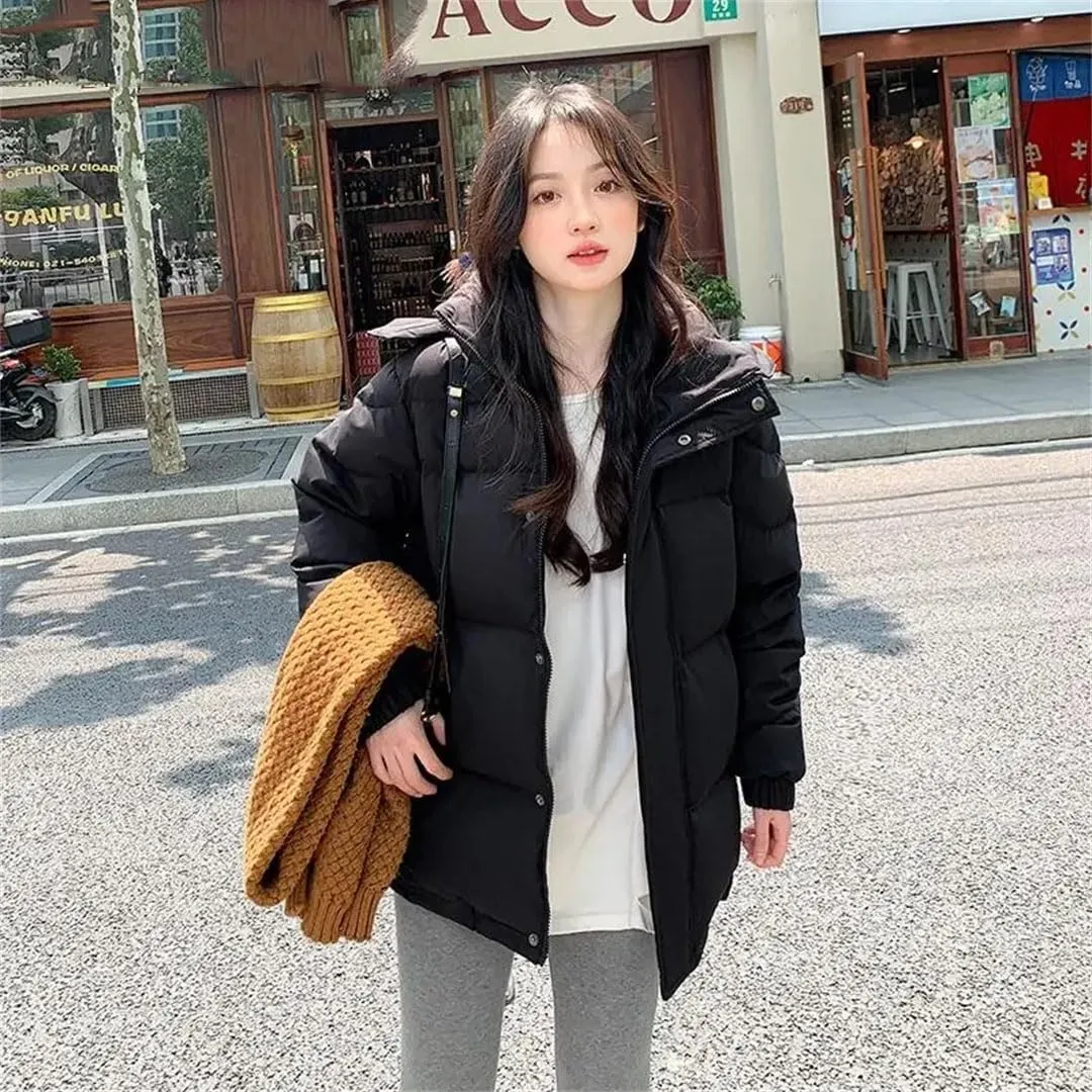 Women Style Korean Down Cotton Jacket Hooded Parkas Winter Padded Coat Thick Warm Loose Puffer Wear Outwear
