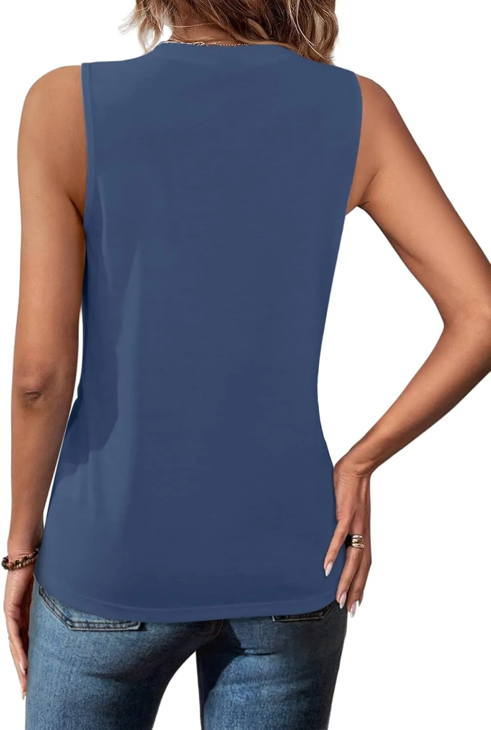 Women Summer Pleated Tank Tops 2025 Trendy Sleeveless Crewneck Tops Loose fit Dressy Casual Work Shirts