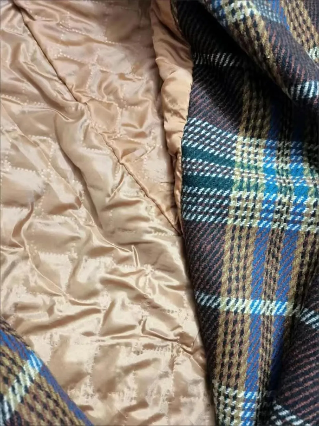 Women Vintage Plaid Tweed Long Coats Loose Wool Blend Thicken Jackets Warm Cotton Padded Lined