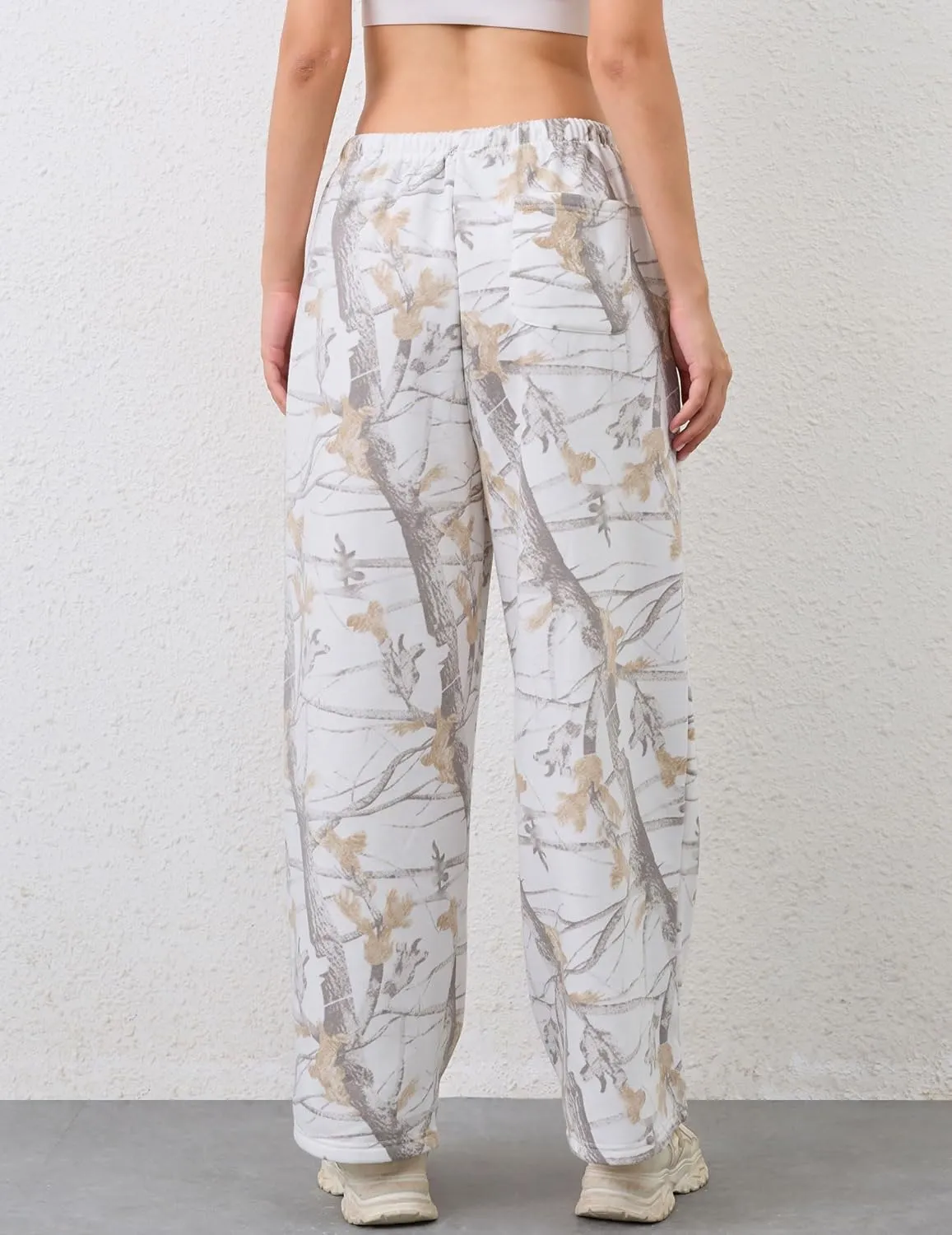 Women Wide Leg Camo Sweatpants High Waisted Drawstring Baggy Jogger Fleece Loose Sweat Pants with Pockets