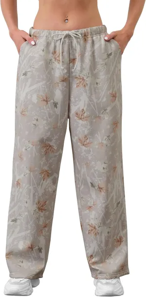 Women Wide Leg Camo Sweatpants High Waisted Drawstring Baggy Jogger Fleece Loose Sweat Pants with Pockets
