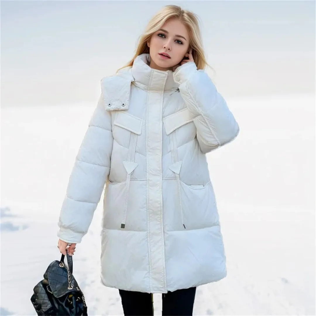 Women Winter Down Cotton-Padded Jackets Coat Hooded Parkas Thicken Warm Drawstring Outerwear Overcoat