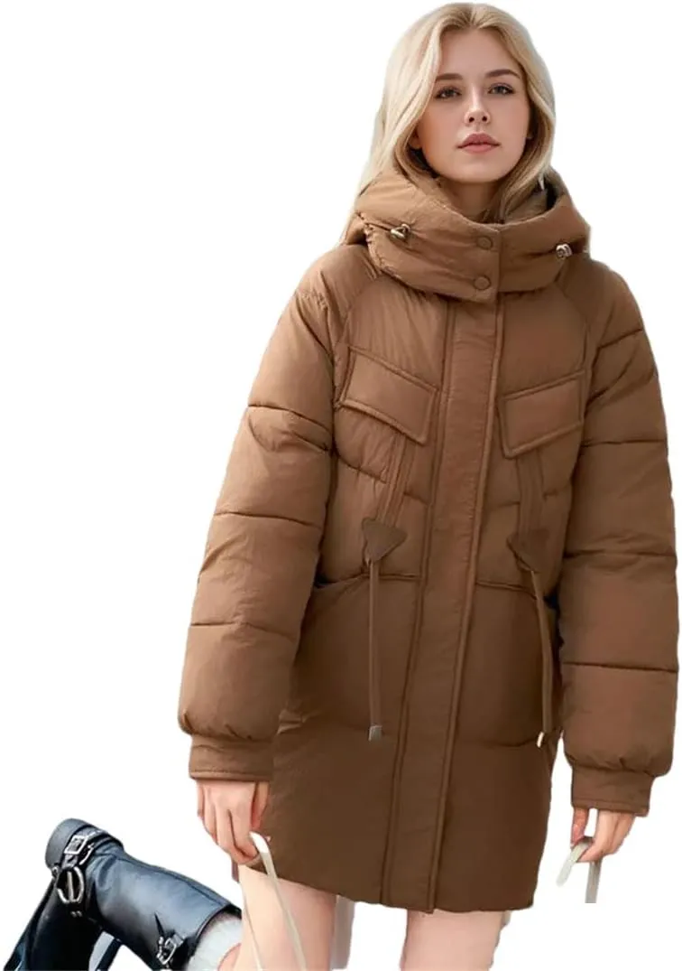 Women Winter Down Cotton-Padded Jackets Coat Hooded Parkas Thicken Warm Drawstring Outerwear Overcoat
