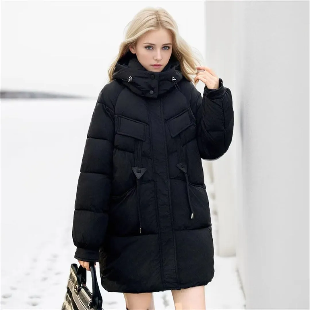 Women Winter Down Cotton-Padded Jackets Coat Hooded Parkas Thicken Warm Drawstring Outerwear Overcoat