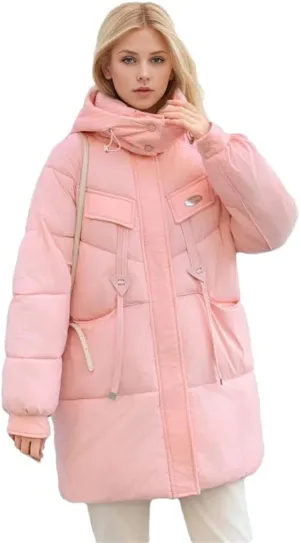 Women Winter Down Cotton-Padded Jackets Coat Hooded Parkas Thicken Warm Drawstring Outerwear Overcoat