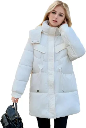 Women Winter Down Cotton-Padded Jackets Coat Hooded Parkas Thicken Warm Drawstring Outerwear Overcoat