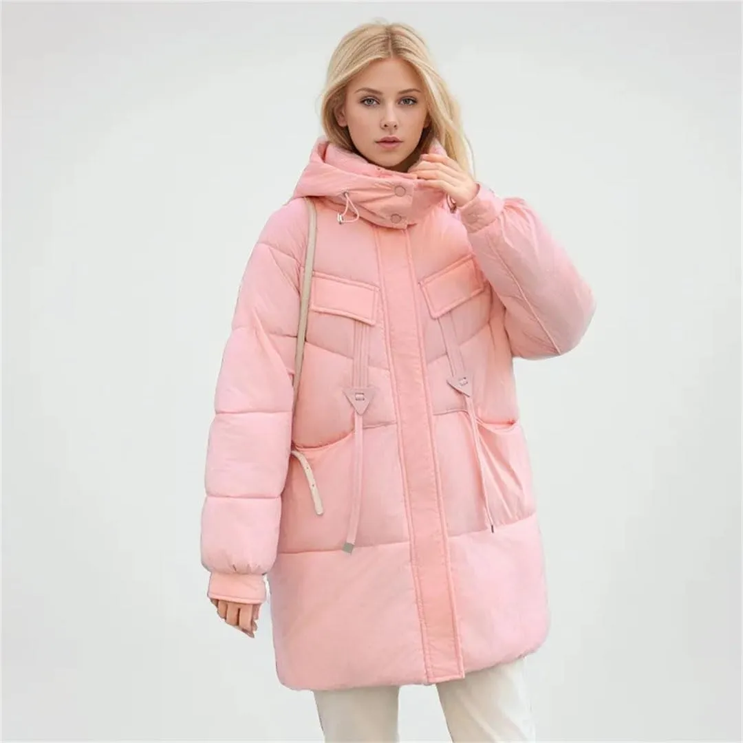 Women Winter Down Cotton-Padded Jackets Coat Hooded Parkas Thicken Warm Drawstring Outerwear Overcoat