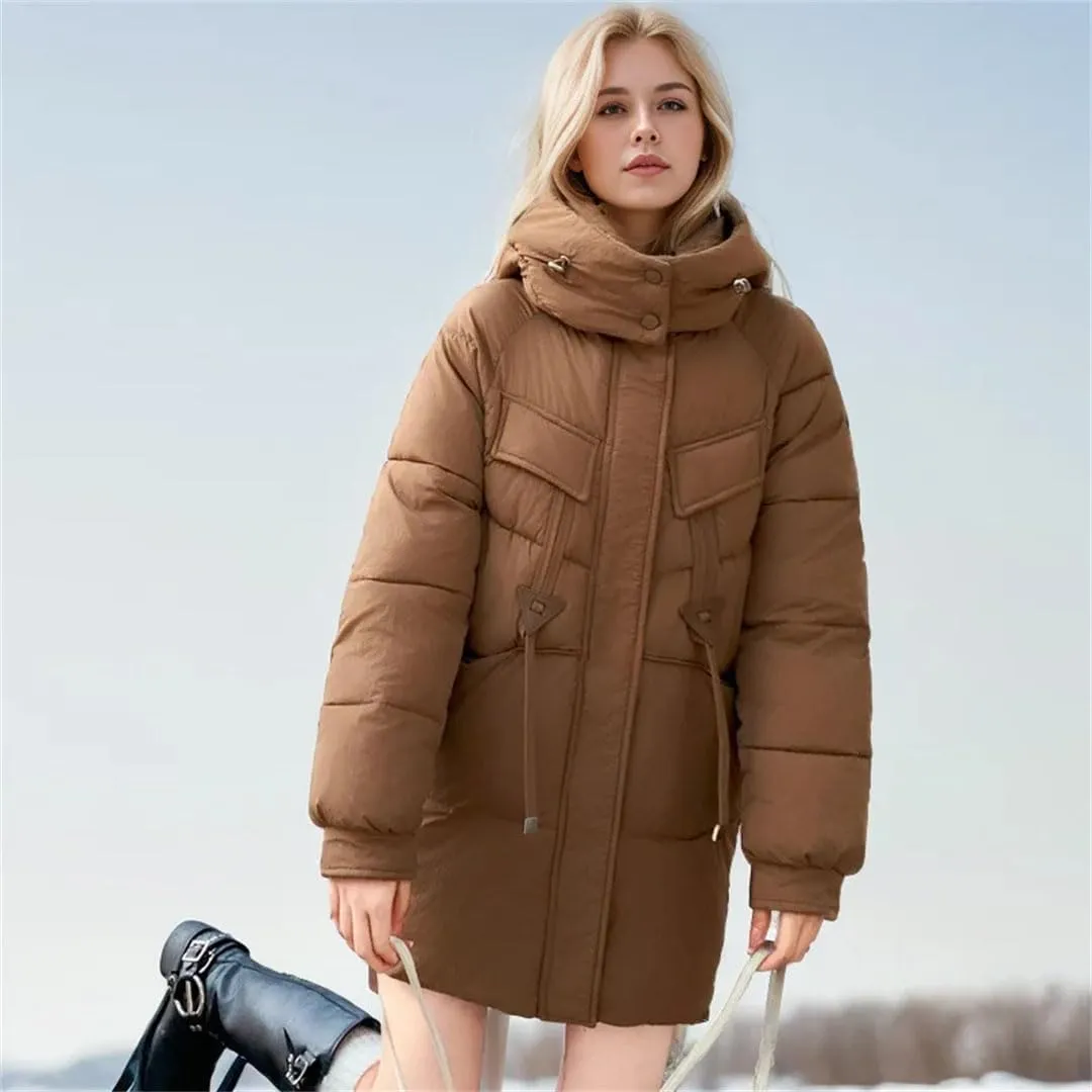Women Winter Down Cotton-Padded Jackets Coat Hooded Parkas Thicken Warm Drawstring Outerwear Overcoat