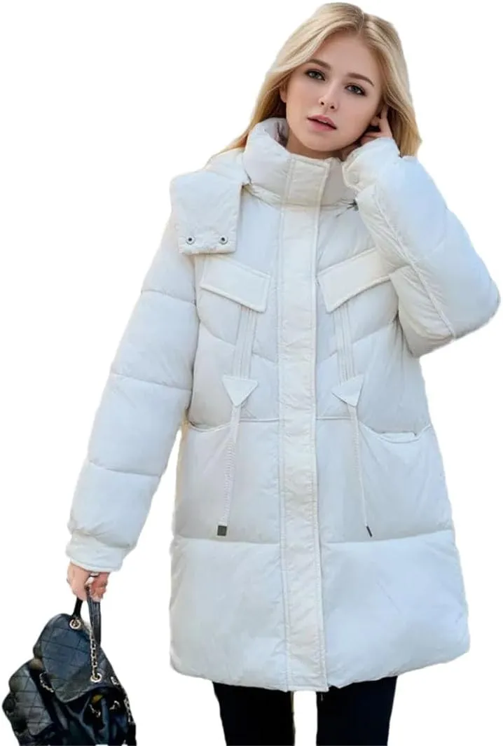 Women Winter Down Cotton-Padded Jackets Coat Hooded Parkas Thicken Warm Drawstring Outerwear Overcoat