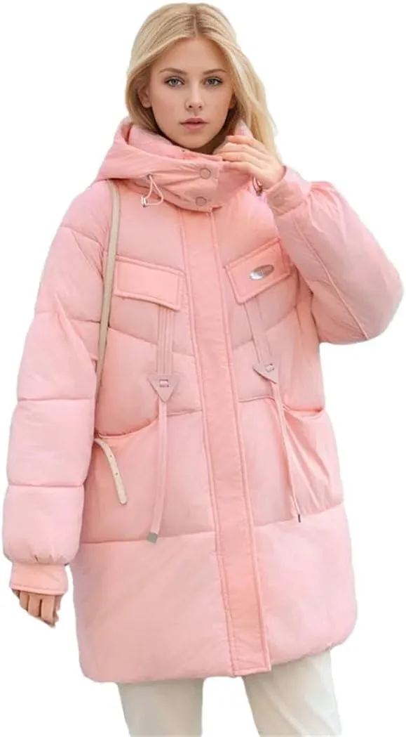 Women Winter Down Cotton-Padded Jackets Coat Hooded Parkas Thicken Warm Drawstring Outerwear Overcoat