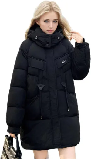 Women Winter Down Cotton-Padded Jackets Coat Hooded Parkas Thicken Warm Drawstring Outerwear Overcoat