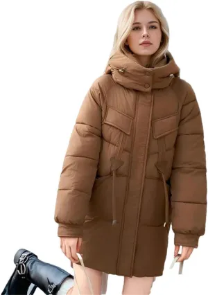 Women Winter Down Cotton-Padded Jackets Coat Hooded Parkas Thicken Warm Drawstring Outerwear Overcoat