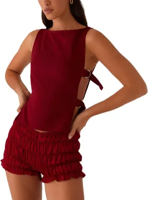 Women Y2k Tank Top Sexy Sleeveless Side Buckle Slim Fit Vest Aesthetic Tops Summer Trendy Going Out Tops Streetwear