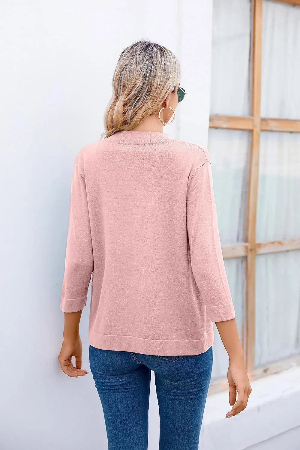 Women's 3/4 Sleeve Open Front Cropped Cardigan Sweater Elegant Shrugs for Women