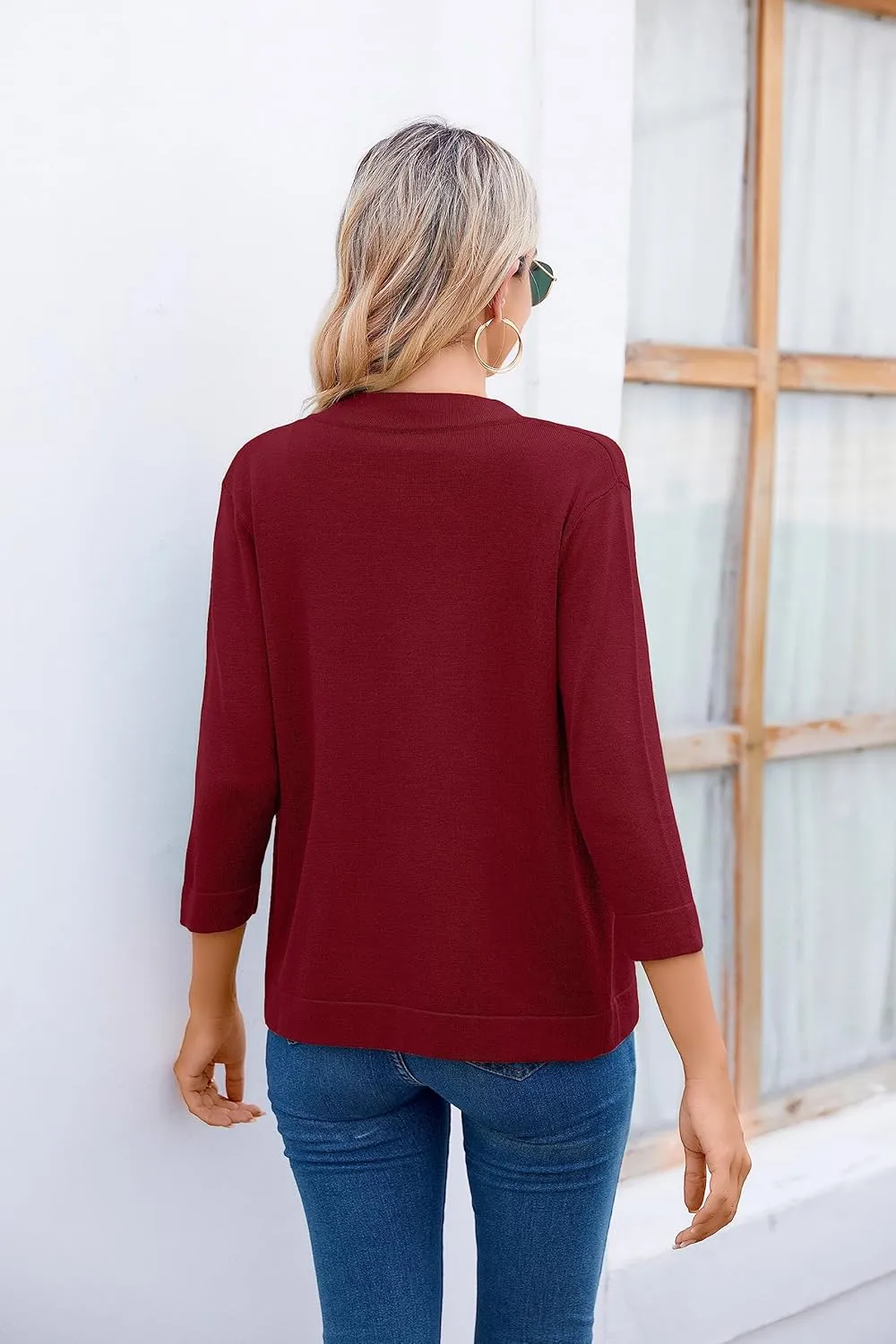 Women's 3/4 Sleeve Open Front Cropped Cardigan Sweater Elegant Shrugs for Women