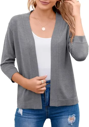 Women's 3/4 Sleeve Open Front Cropped Cardigan Sweater Elegant Shrugs for Women