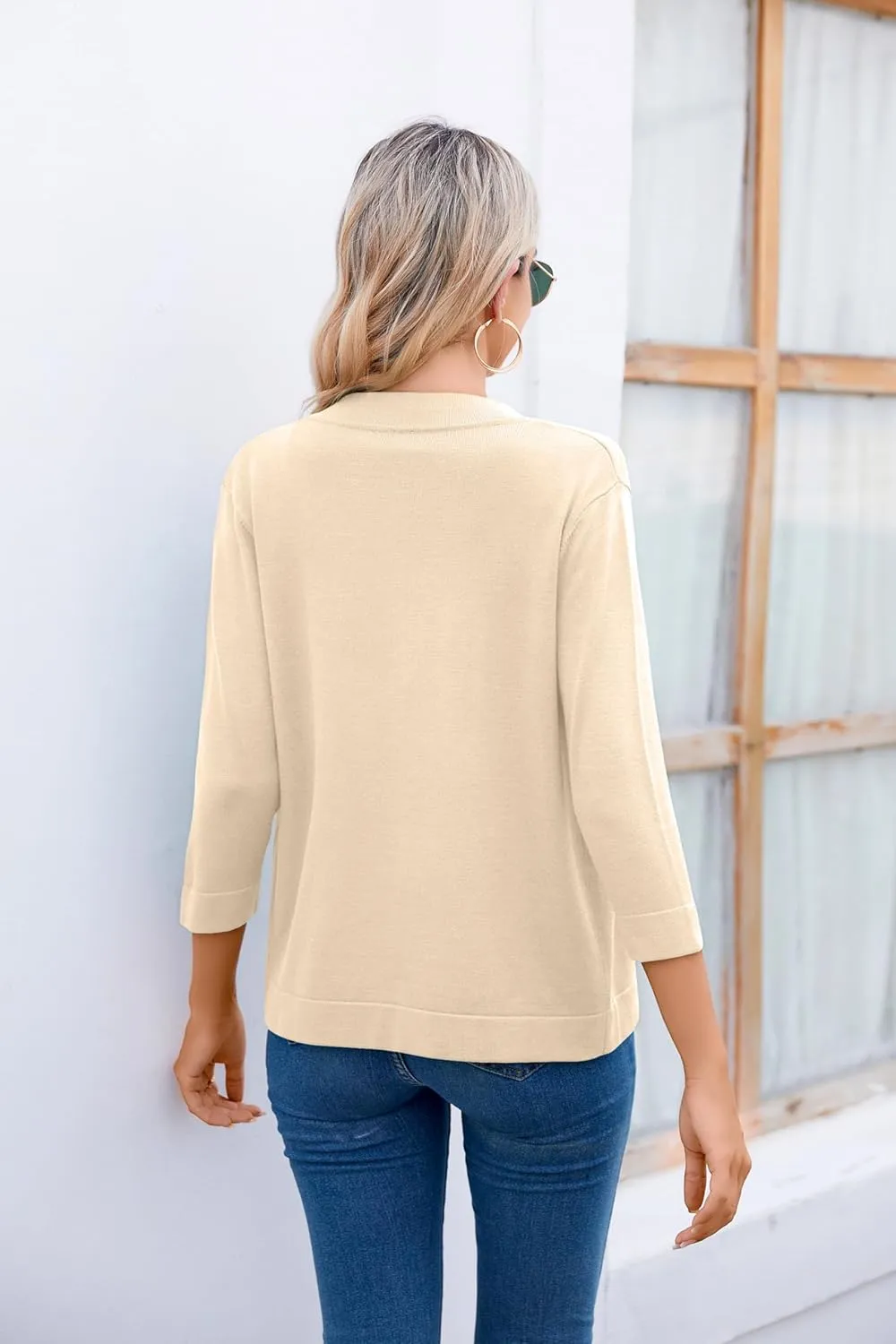 Women's 3/4 Sleeve Open Front Cropped Cardigan Sweater Elegant Shrugs for Women