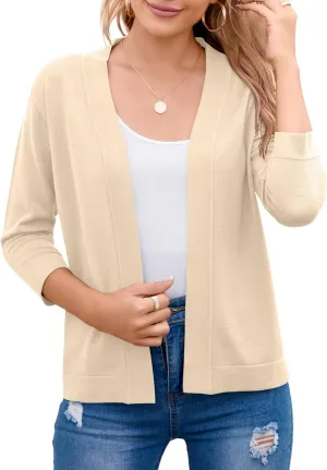 Women's 3/4 Sleeve Open Front Cropped Cardigan Sweater Elegant Shrugs for Women