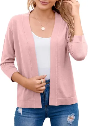 Women's 3/4 Sleeve Open Front Cropped Cardigan Sweater Elegant Shrugs for Women