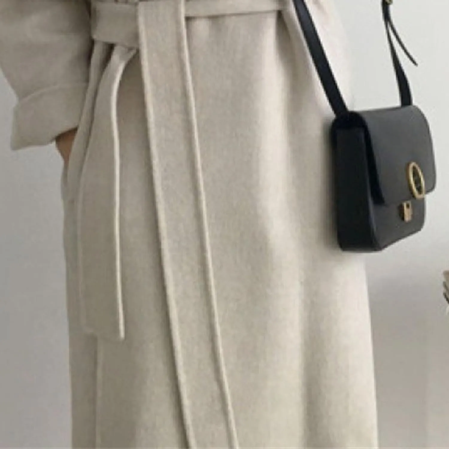 Womens Belted Winter Wool Coat Notch Lapel Wool Blend Peacoat Overcoat Casual Open Front Long Jacket Trench Coats
