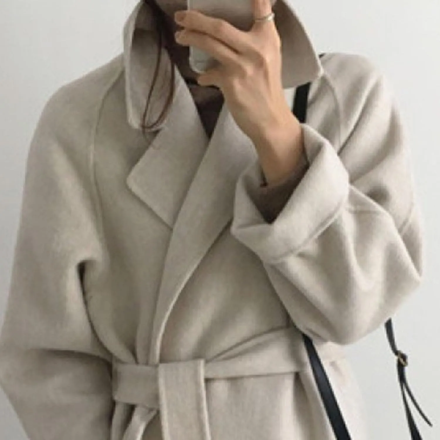 Womens Belted Winter Wool Coat Notch Lapel Wool Blend Peacoat Overcoat Casual Open Front Long Jacket Trench Coats