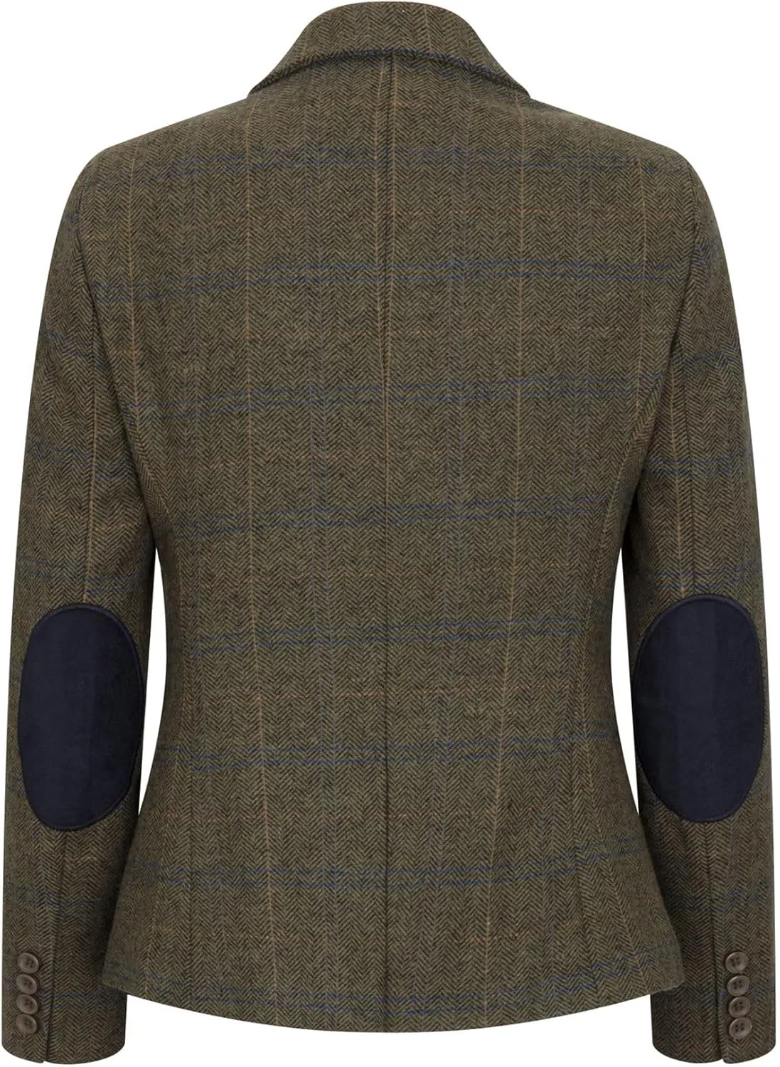 Women's Blazer Wool Blend Tweed Herringbone Checkered Tailored Fit Ladies Country Jacket