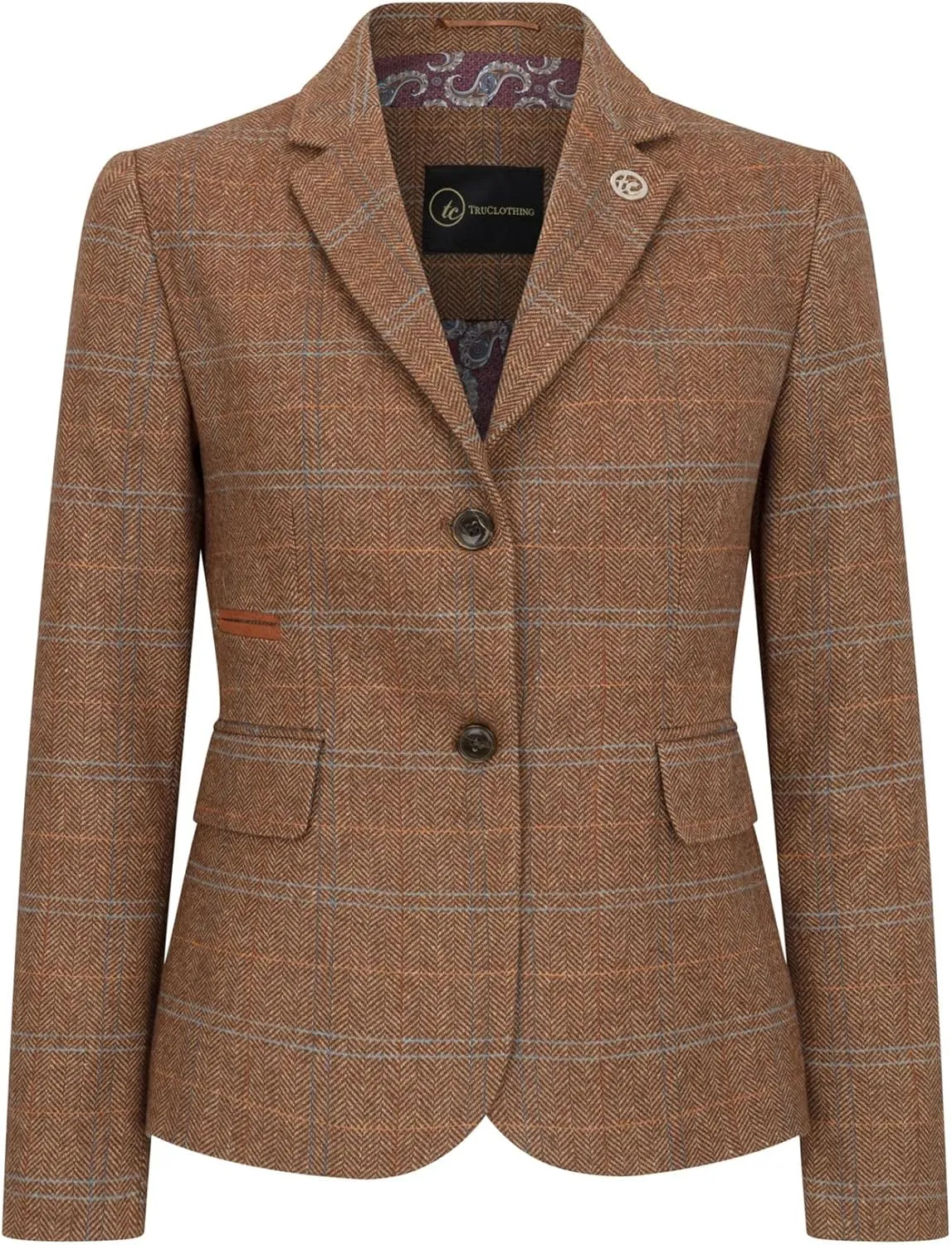 Women's Blazer Wool Blend Tweed Herringbone Checkered Tailored Fit Ladies Country Jacket