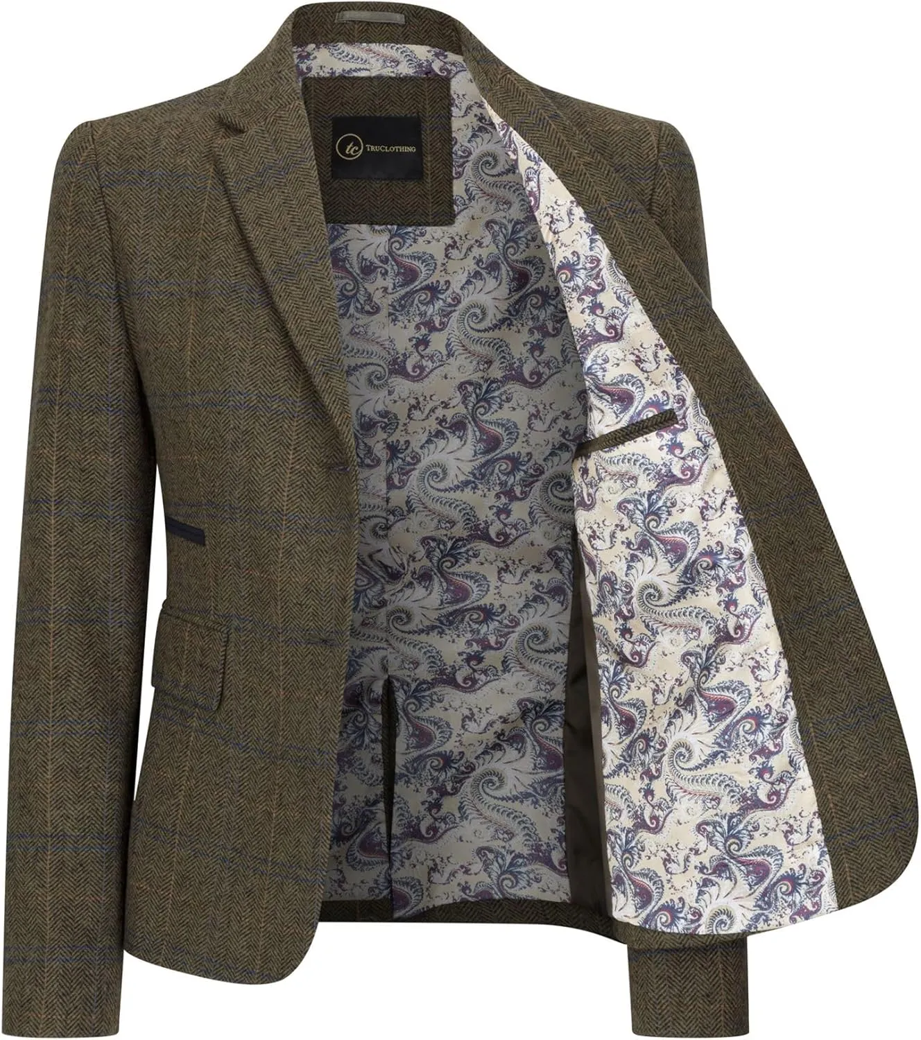 Women's Blazer Wool Blend Tweed Herringbone Checkered Tailored Fit Ladies Country Jacket