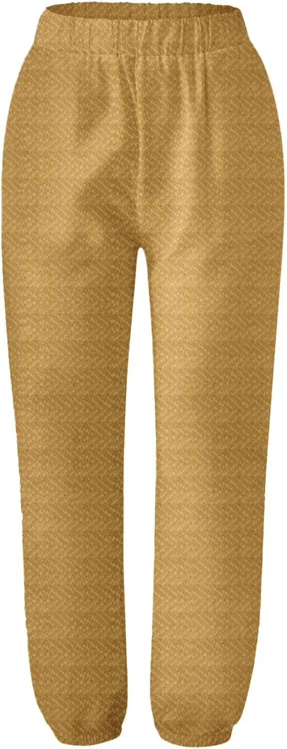 Women's Cotton Linen Capri Pants Elastic High Waisted Straight Leg Lounge Pants Casual Loose Fit Summer Trousers