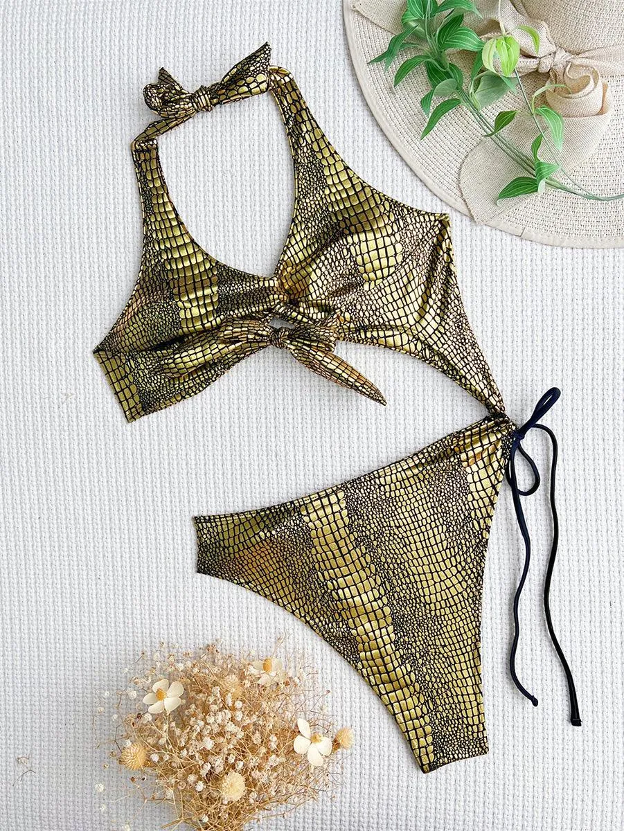 Women's Crocodile Pattern One-Piece Swimsuit | Chic Swimwear